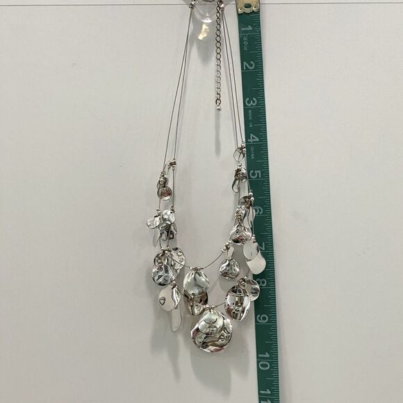 Silver Toned 2 Strand Circle Disc Necklace - Picture 6 of 12